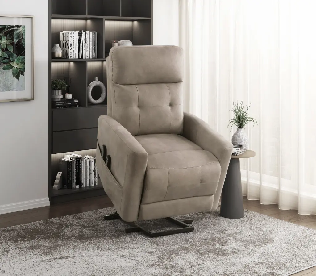Power Lift Chair Weightage and Heat Comfort Brown Microfiber Upholstery kanepe