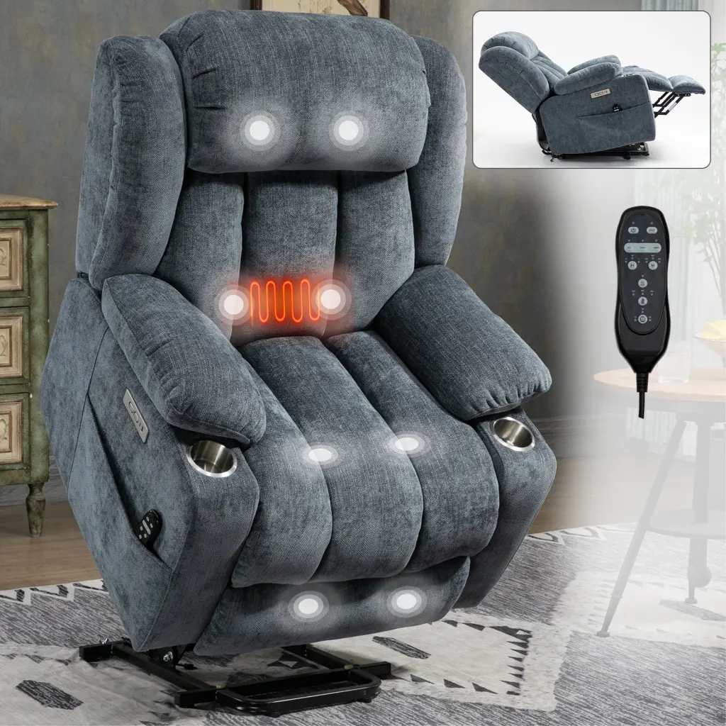 Up To 350 Lbs Chenille Power Lift Recliner Chair Heavy Duty Motion Mechanism rnb