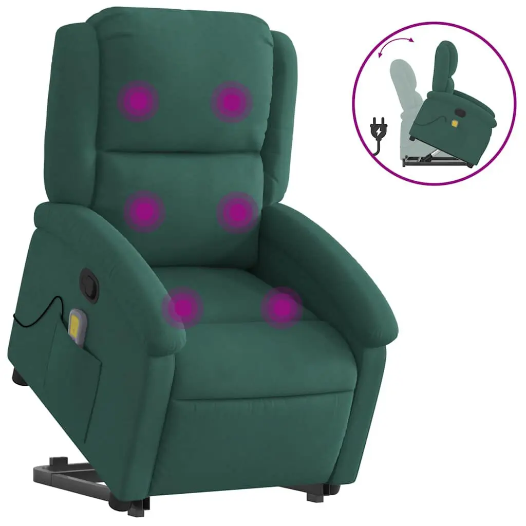 Stand up Massage Recliner Chair Dark Green Velvet Power Lift Chair