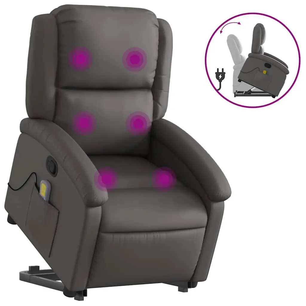 Stand up Massage Recliner Chair Gray Real Leather Power Lift Recliner