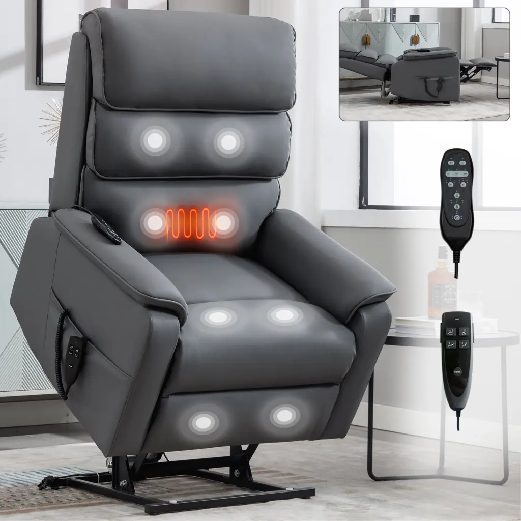 Grey Cat Proof Hide Dual Motor Infinite Position Power Lift Recliner Up to 350 lbs comfortmax