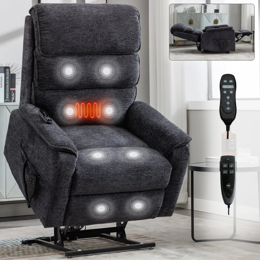 Grey Chenille Dual Motor Infinite Position Power Lift Recliner Up to 350 Lbs comfortmax