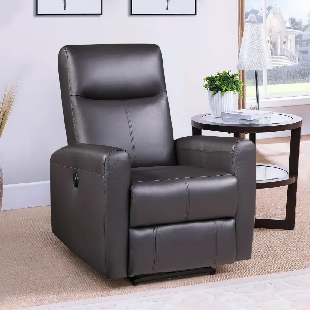 Brown Power Recliner Square Armrest Living Room Comfortable Leather Chair furniture max