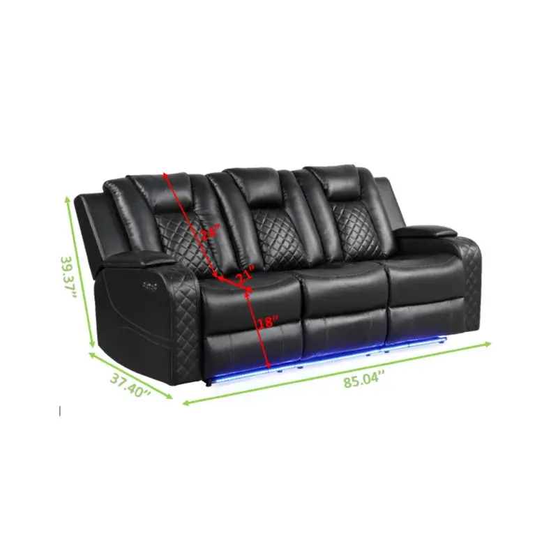 Black Faux Leather LED Power Recliner 3 Piece Living Room Set galaxy home furnishings