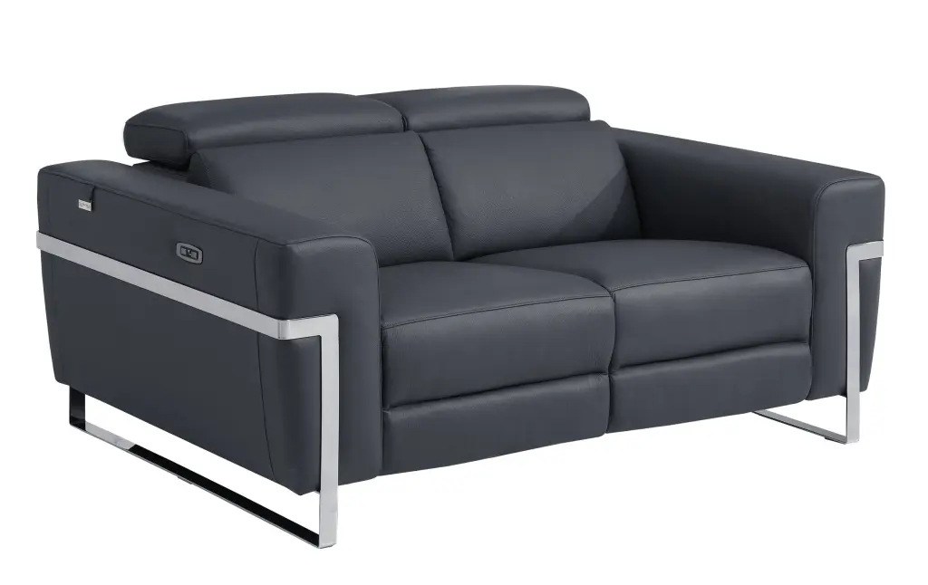 Top Grain Italian Leather Loveseat Power Recliner Dark Grey global united