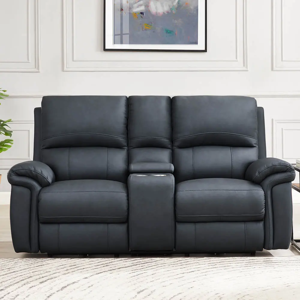 Monica Power Zero Gravity Reclining Loveseat Console Gunmetal Memory Foam hydeline furniture