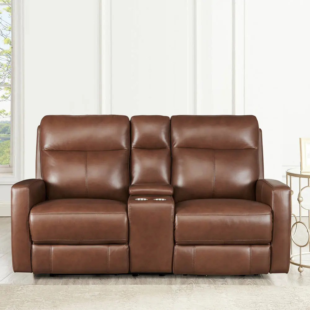 Vienna Power Headrest Zero Gravity Reclining Loveseat Console Brown Faux Leather hydeline furniture