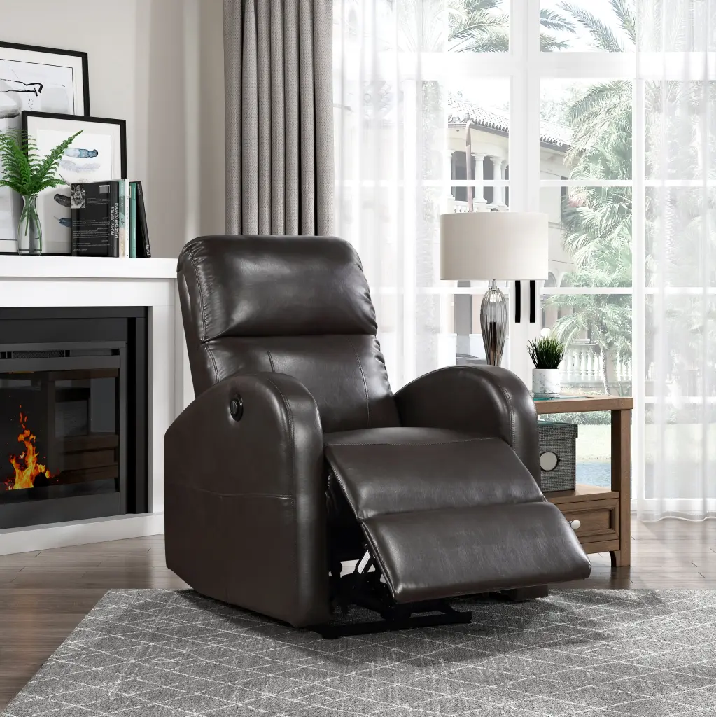 Power Reclining Chair Brown Faux Hide Upholstery Modern Contemporary Design kanepe