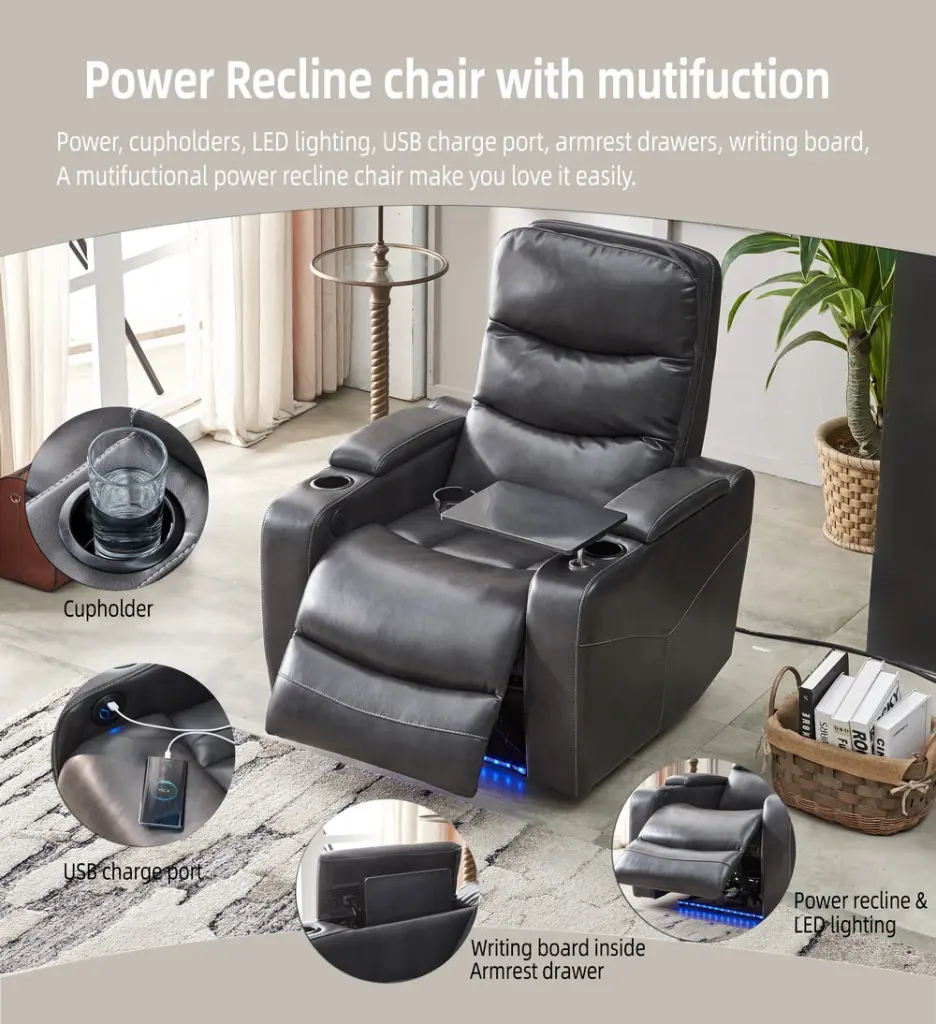 Power Reclining Chair Gray Hue Gray Technical Hide Living Room Comfort levin furniture