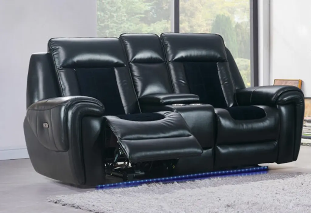 Clark Blanche Black Velvet Power Console Reclining Sofa LED Lights luxe modern furniture