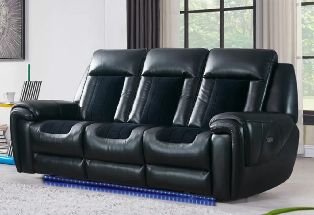 Clark Blanche Black Velvet Power Reclining Sofa LED Modern Living Room luxe modern furniture