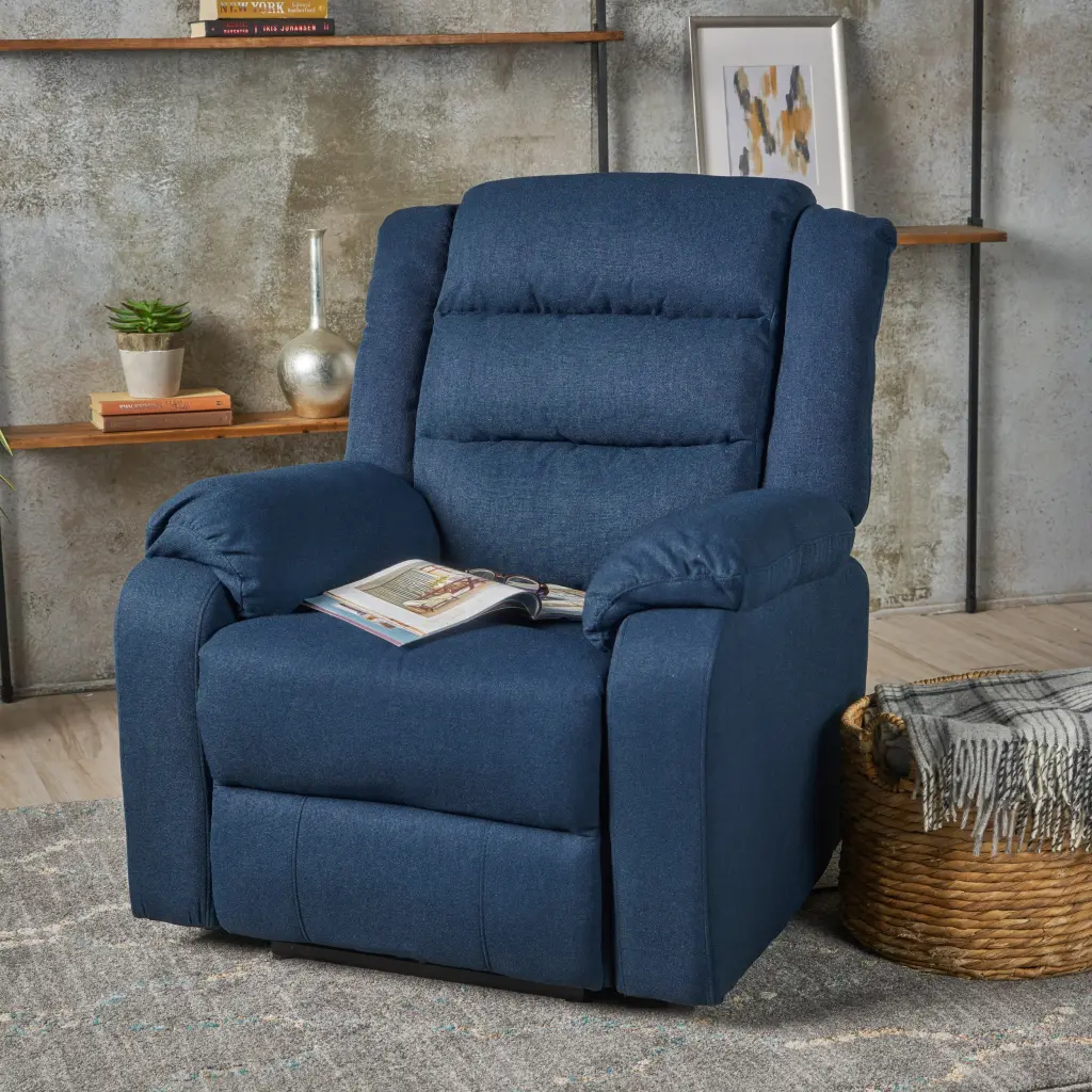35.04 Inch Wide Power Recliner Navy Blue Upholstered Comfortable Standard Reclining Chair nh-ocean furniture