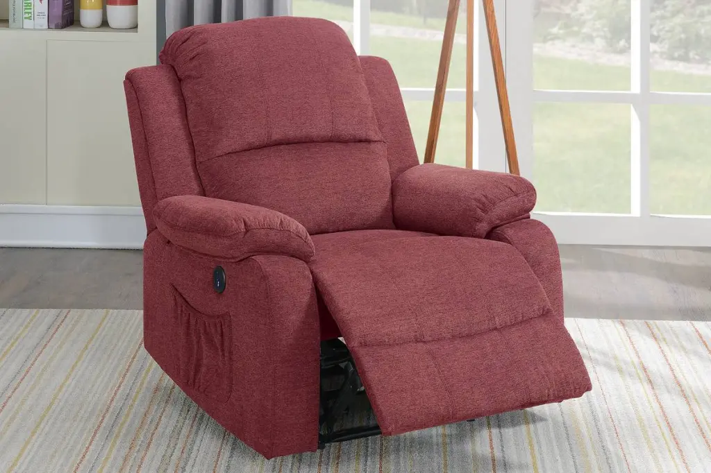 Power Recliner Paprika Red Red Velvet Adjustable Features poundex