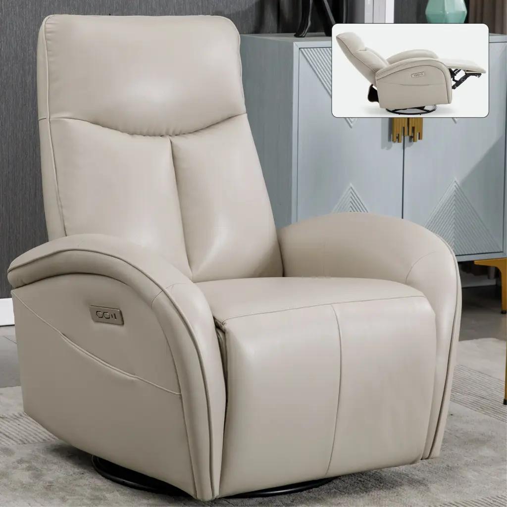 Beige Grey Hideaire Swivel And Rocker Power Recliner Chair Lumbar Support rnb