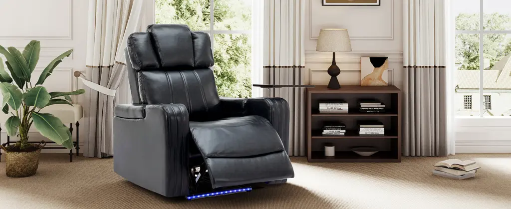 PU Leather Power Recliner, Individual Seat Home Theater Recliner Cup Holders rnb