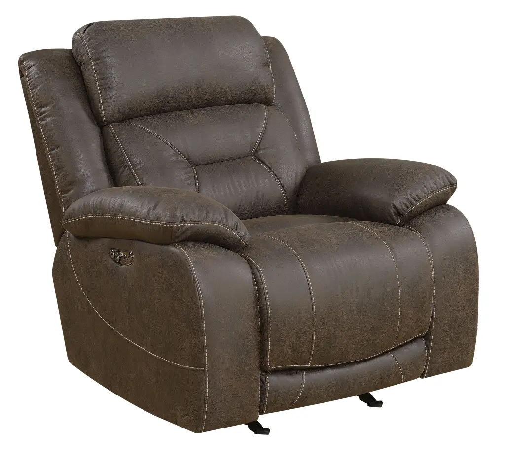 Aria Dual Power Recliner Brown Fabric Massage Chair USB Port steve silver furniture