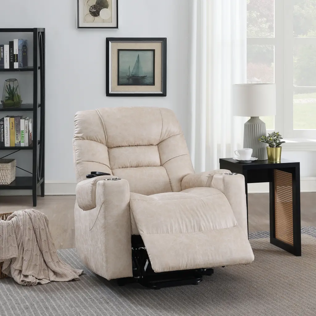 Nairi Ivory Leather Power Motion Recliner Lift Heating and Massage urban nest