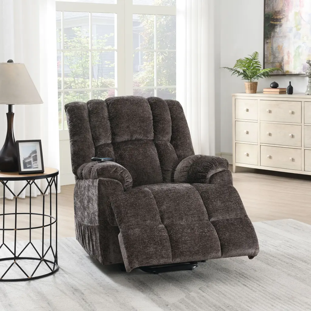 Pacay Brown Chenille Power Motion Recliner Lift Heating and Massage urban nest