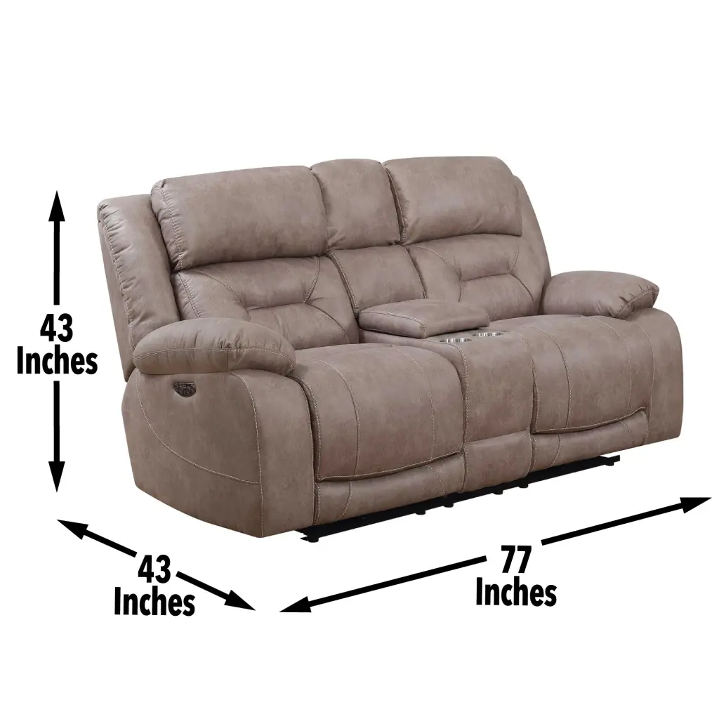Aria Dual Power Loveseat Console Sand Brown Material 2 Seat steve silver furniture
