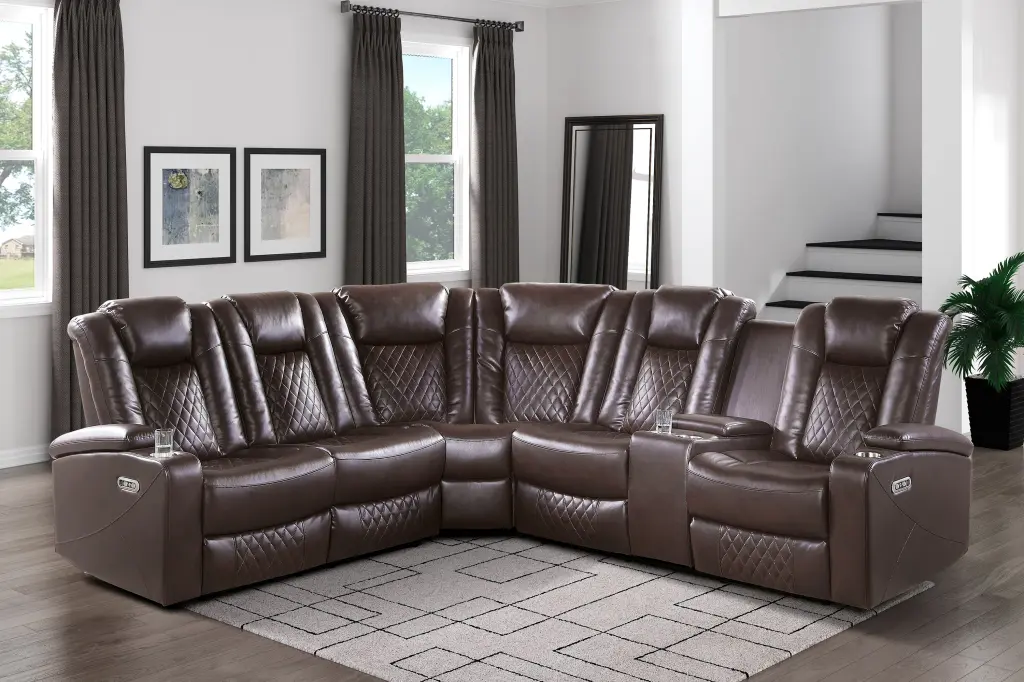 Premium Living Room 3 Piece Power Reclining Sectional Drop Down Cup Holders kanepe