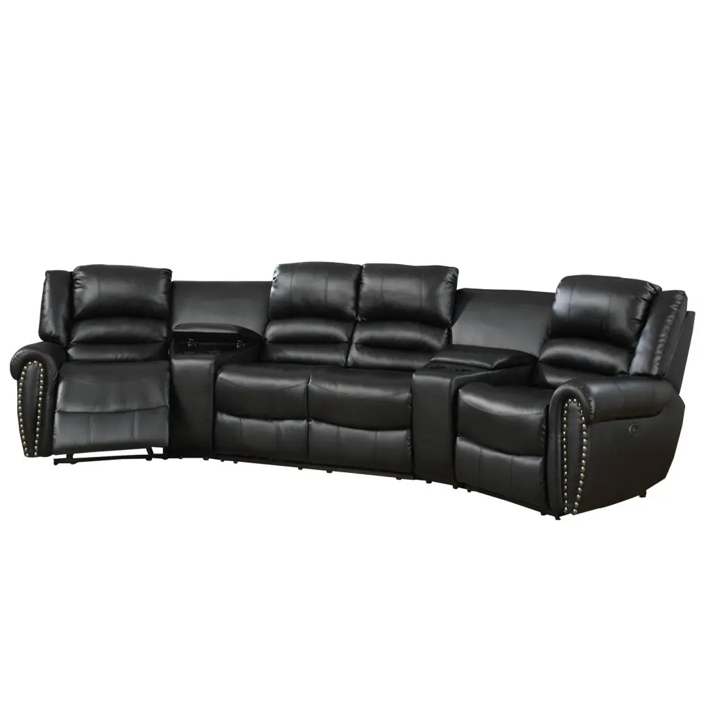 Zib Power Reclining Sectional Sofa Set USB Port Bonded Leather Jet Black royal hampton