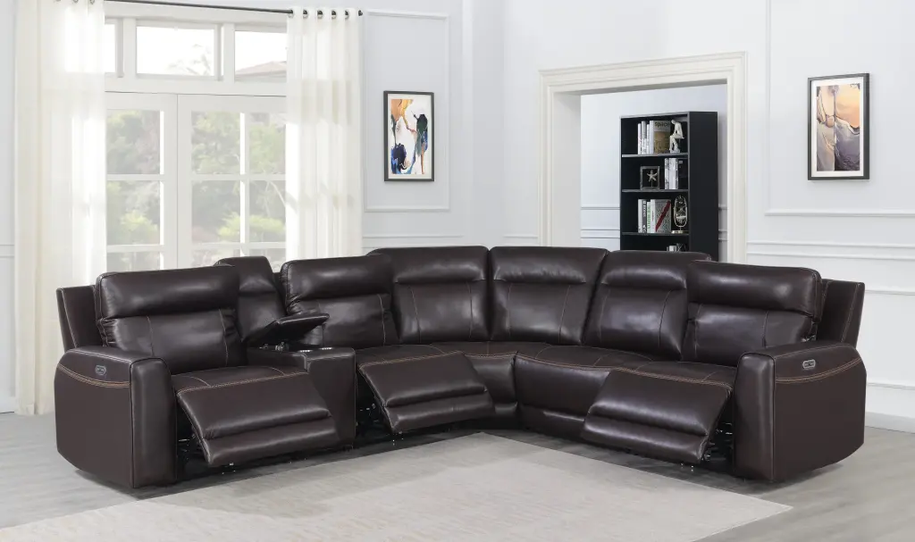 Tailoredizable Dual Power Leather Sectional Sofa Power Headrest Top Grain Leather steve silver furniture