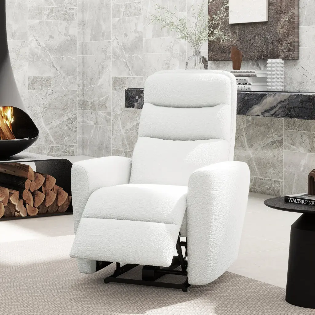 Bloomy 35.5 Inch High Back Power Recliner Motion Chair Chiffon White Boucle jennifer taylor home
