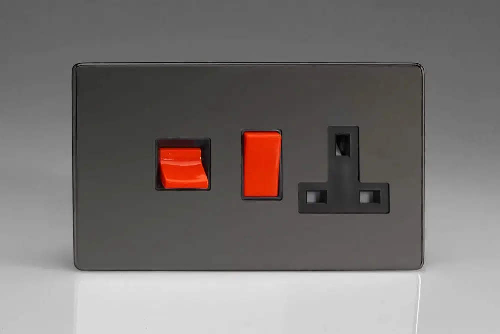 Varilight 45A Cooker Panel 13A Double Pole Switched Plug Socket Outlet cherry Rocker) Iridium XDI45PBS