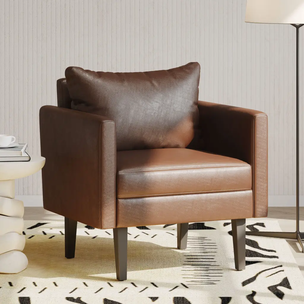 Club Chair Light Brown PU Modern Accent Chair Home Office
