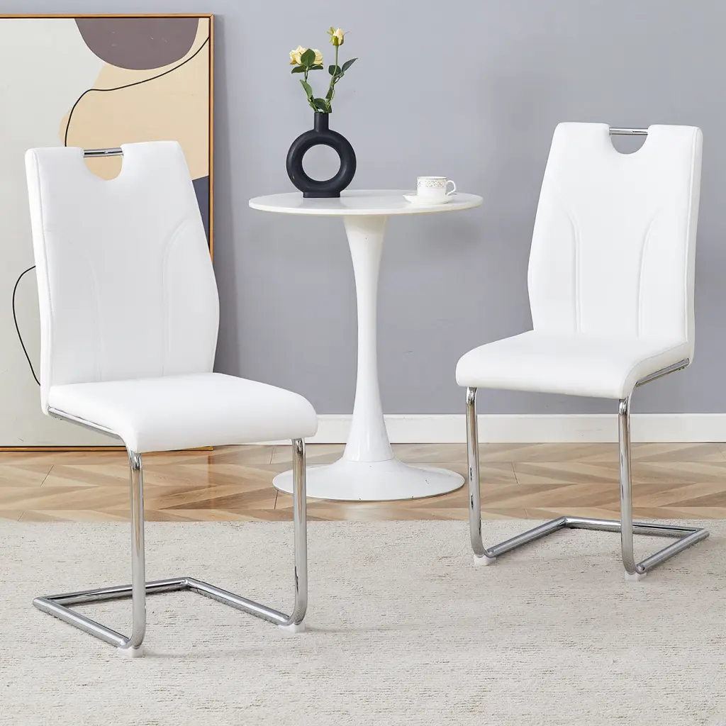 White PU Dining Chair Set One---kind Crafted PU Material Chairs w2920