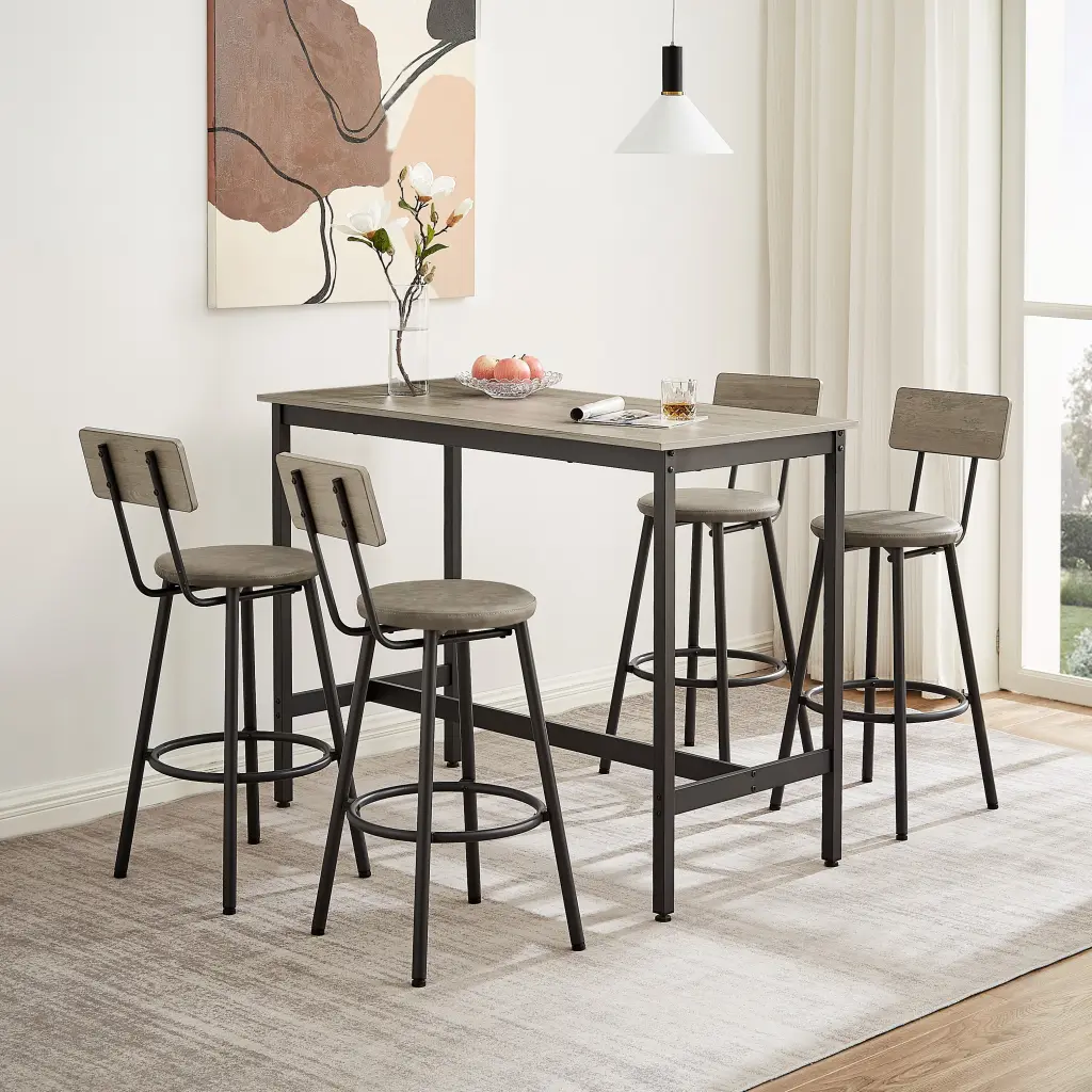 Pub High Dining Table 5 Piece Set Industrial Style 4 Pub Chairs cz store