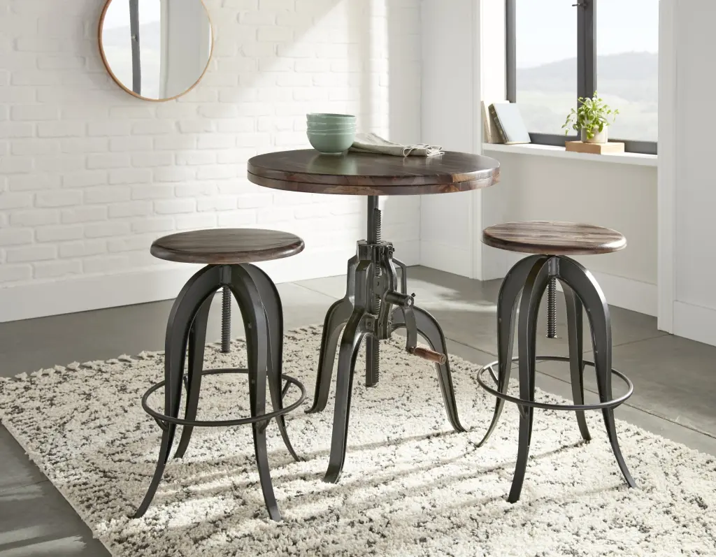 Sparrow Adjustable 3 Piece Pub Set Dark Brown Iron steve silver furniture