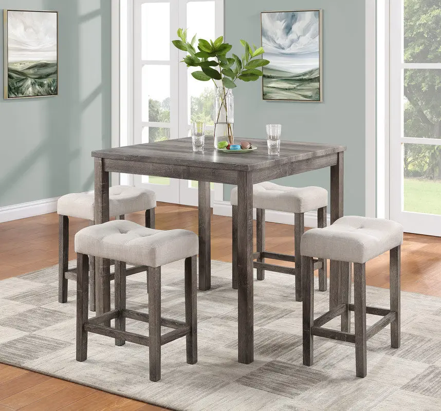 Lucian Brown 5-Piece Counter Height 36-inch Pub Table Set Tufted Chairs lilola home