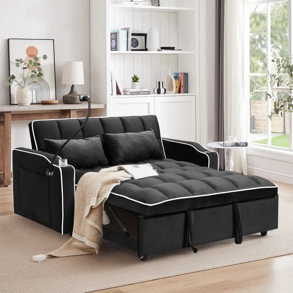 Multi Practical Pullout Sofa Bed 3 Lengths Modern Velvet Sofa fm home