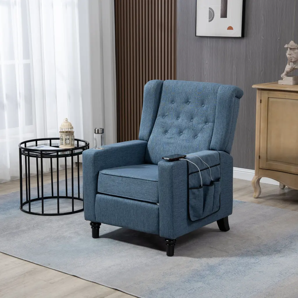 Arm Pushing Recliner Chair Modern Button Tufted Wing Support Push Back aoao furniture-w1333