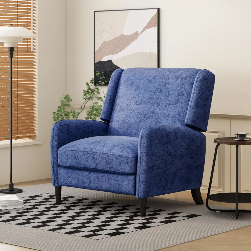 Oversized Textured Push Support Recliner Navy Blue and Dark Brown nh-ocean furniture