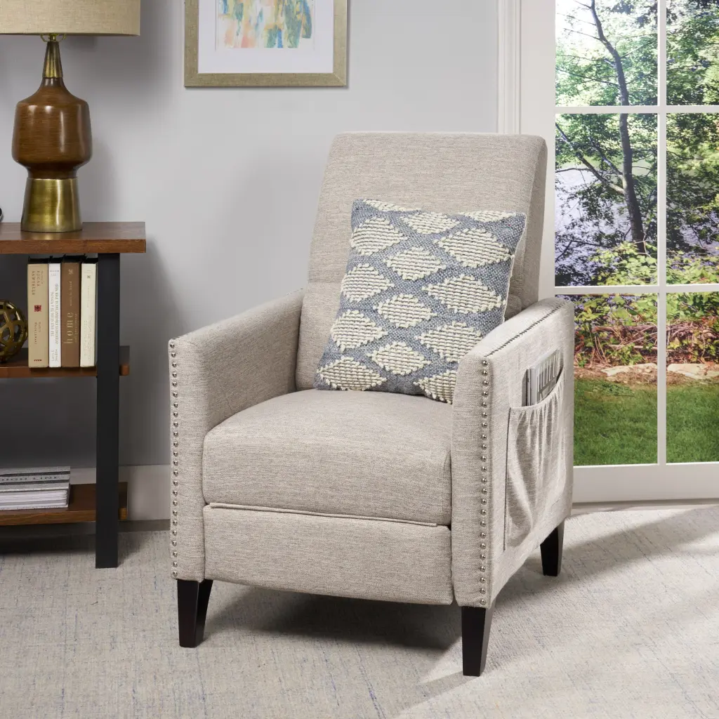 Push Back Recliner Light Grey Material, Comfortable Lounge Chair nh-sunfay