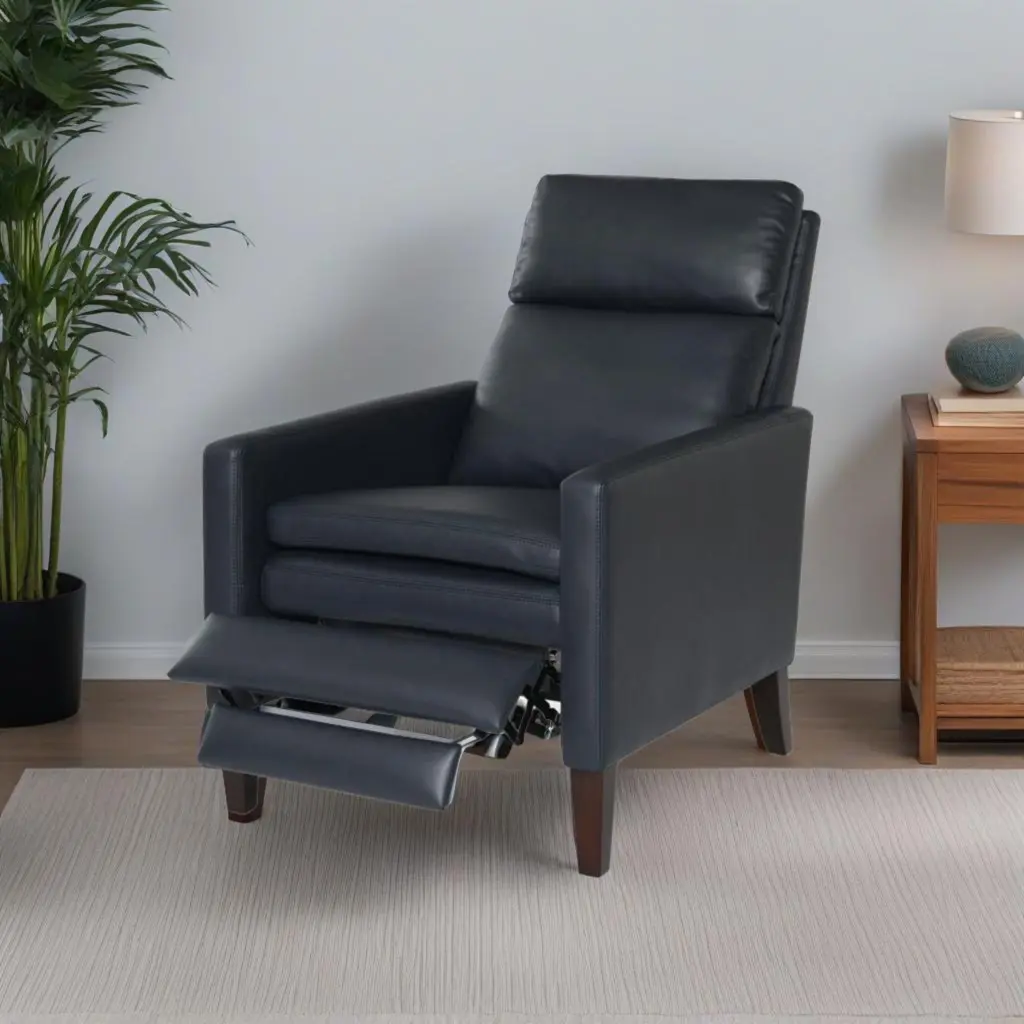 Vaughn Midnight Blue Faux Hide Push Back Recliner Blue Foam Faux Leather ridgecrest home