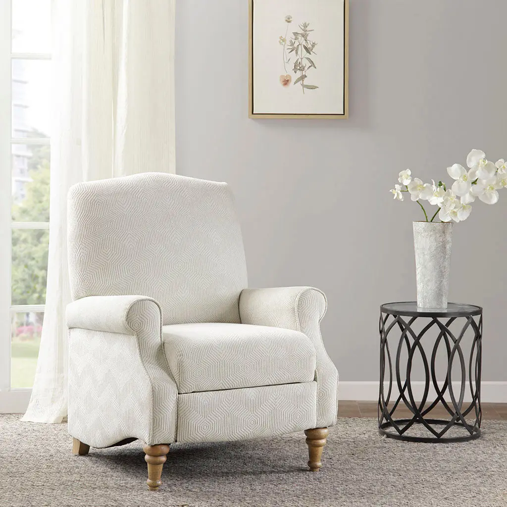 Push Back Recliner Ivory Polyester Fabric Comfortable Living Room Chair jla