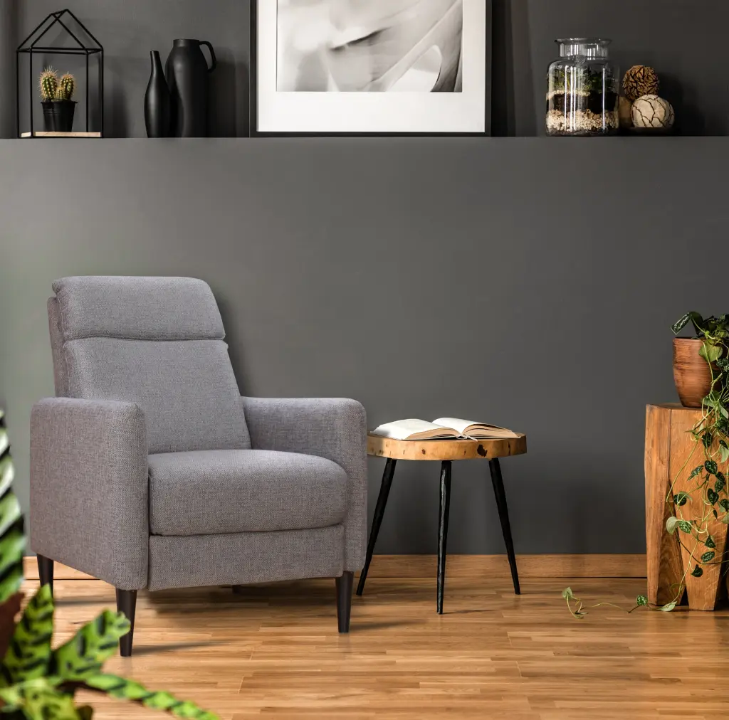 Molson Pushback Recliner Chair Carbon Black Gunmetal Upholstered Comfort western ace furniture- inc