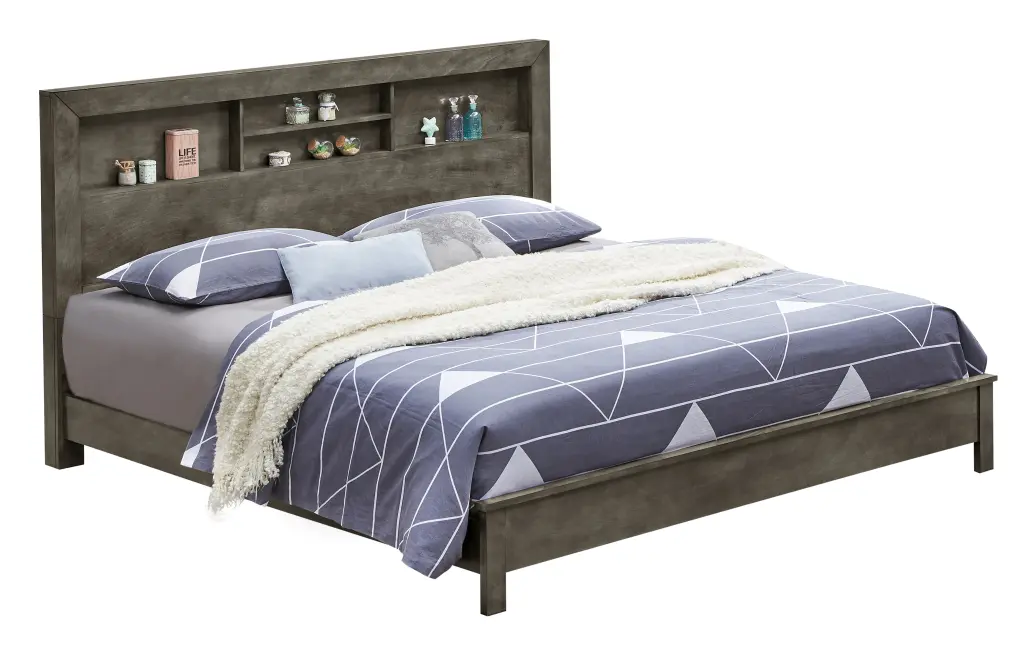 Elegant Transitional Gray Frame Bed Box Spring Required Queen Gray Par glory furniture