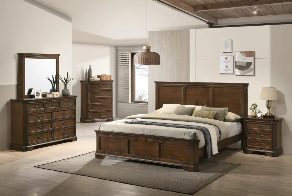 Maderne Traditional Timber Panel 5 Pieces Queen Bed Set Dresser hz