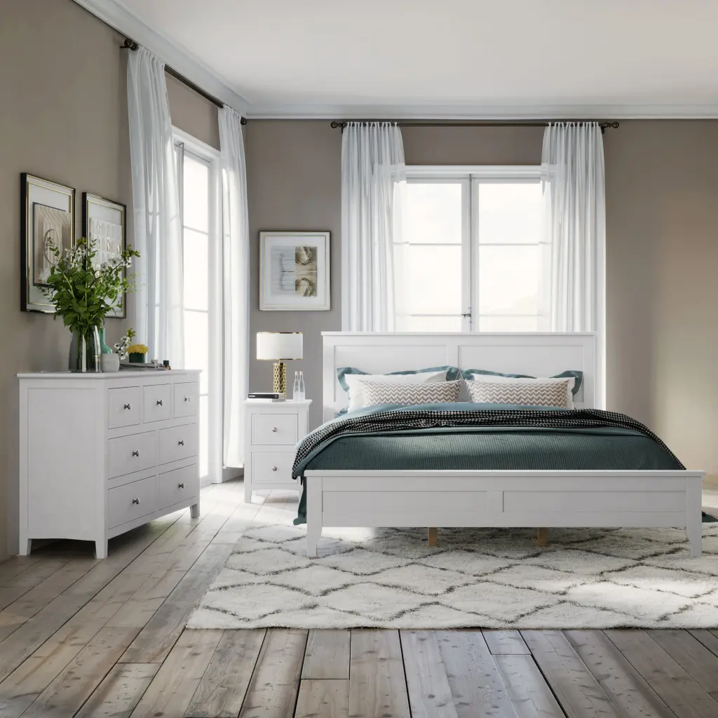 White Solid Timber 3 Pieces Queen Bedroom Sets Old Sku:Bs315101Aak Queen Bed Frame Dresser Mirror bed best