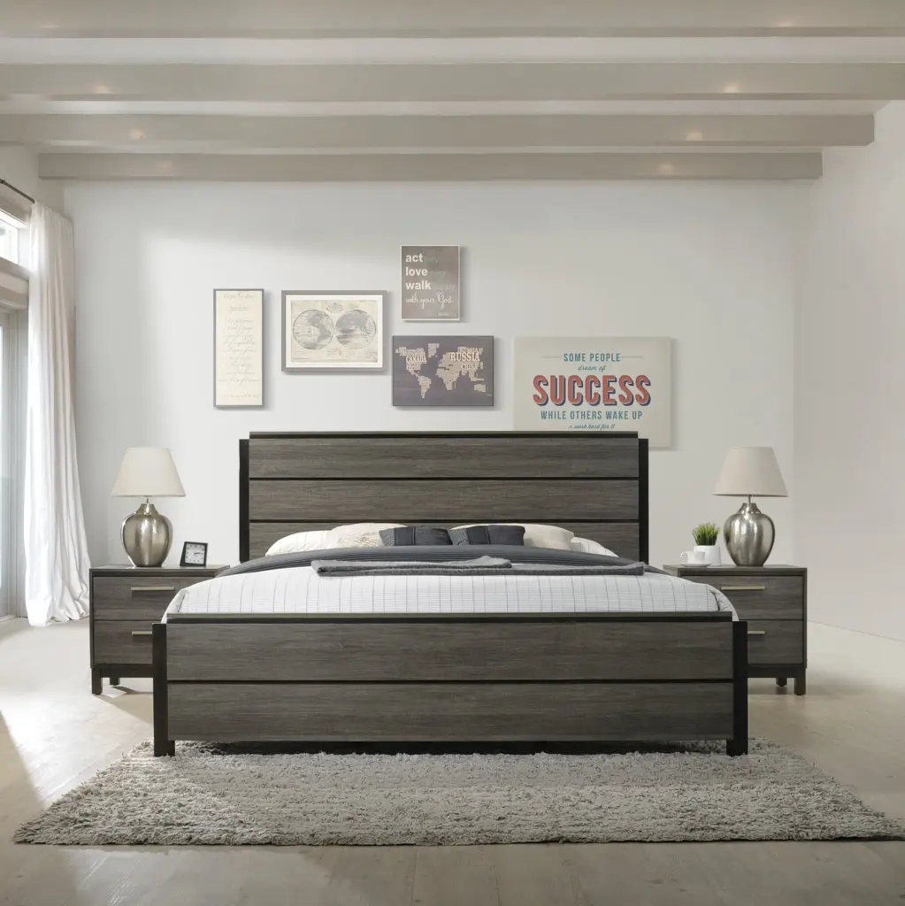 Ioana Antique Grey Finish 3 Piece Timber Bedroom Set Queen Size hz