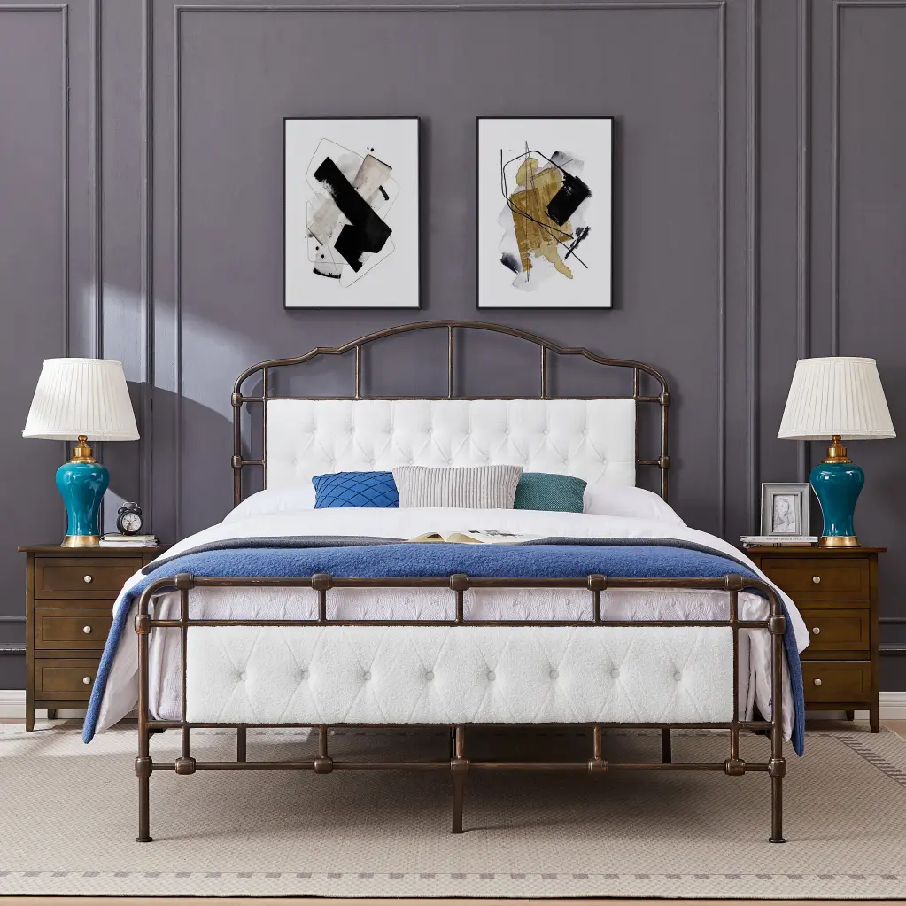 Queen Size High Board Metallic Bed Soft Headboard and Footboard ching hing-furniture