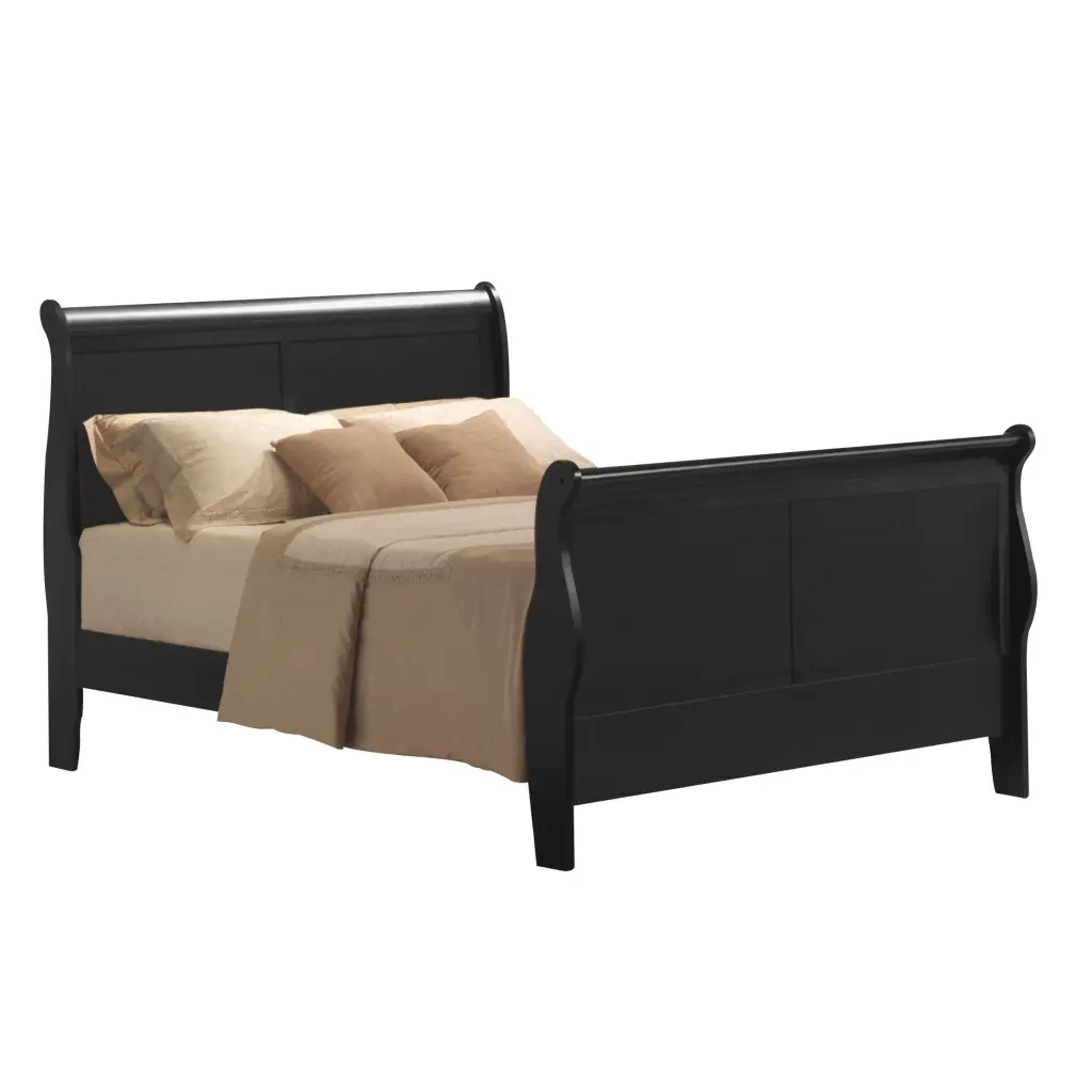 Black Queen Sleigh Bed Box Spring Required Timber Bedroom Set furniture max