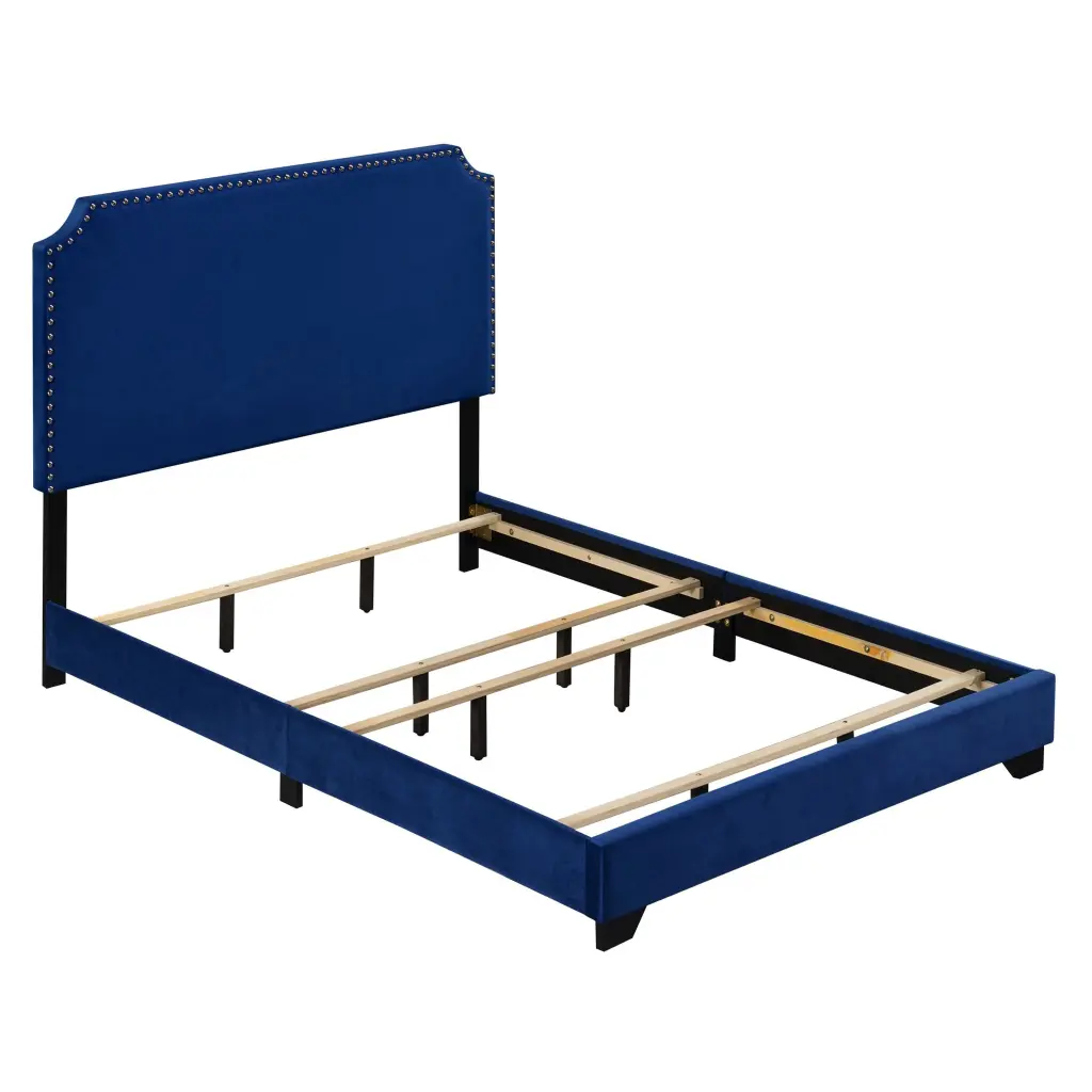 Blue Queen Panel Bed Scooped Headboard Box Spring Required furniture max