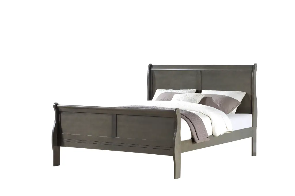 Dark Grey Queen Bed Frame Box Spring Required Wood Casual Design furniture max