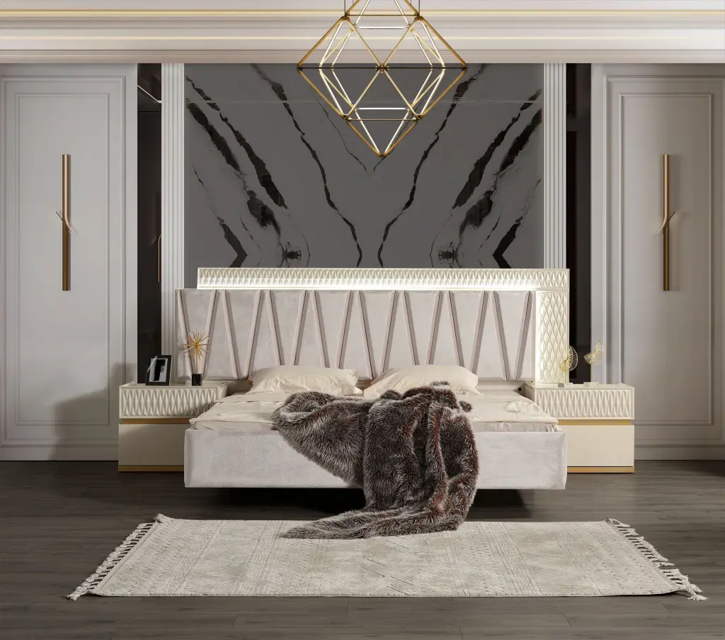 Delfano Modern Style Queen Bed Made Wood Beige Box Spring Not Included galaxy home furnishings