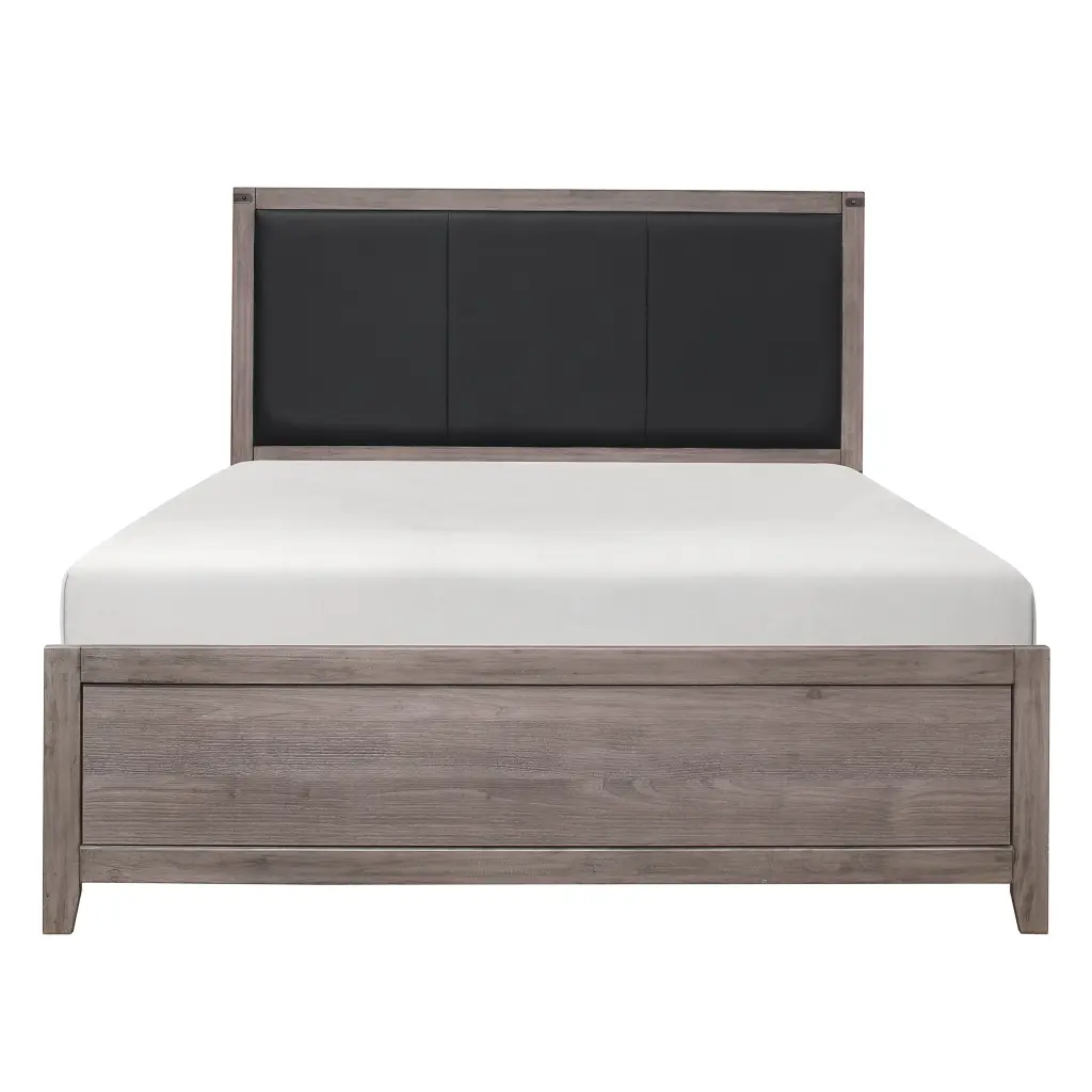 Brownish Gray Finish 1 Piece Queen Bed Black Faux Hide Upholstered Headboard kanepe